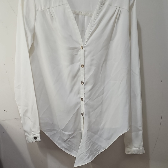 Cream Button Down Shirt with Mandarin Collar - Picture 3 of 3